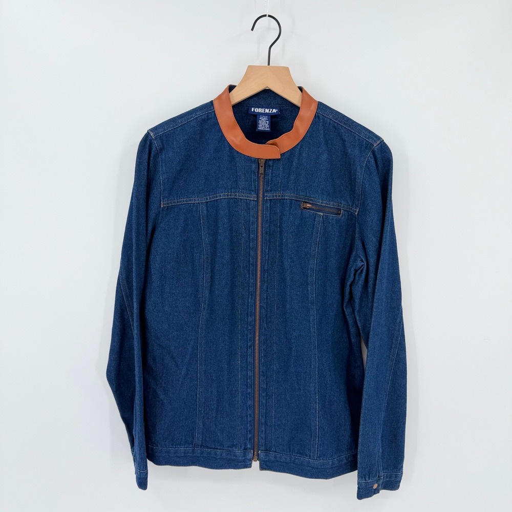 Vintage Denim Jacket Size 12T Faux Leather Collar Moto Western Workwear